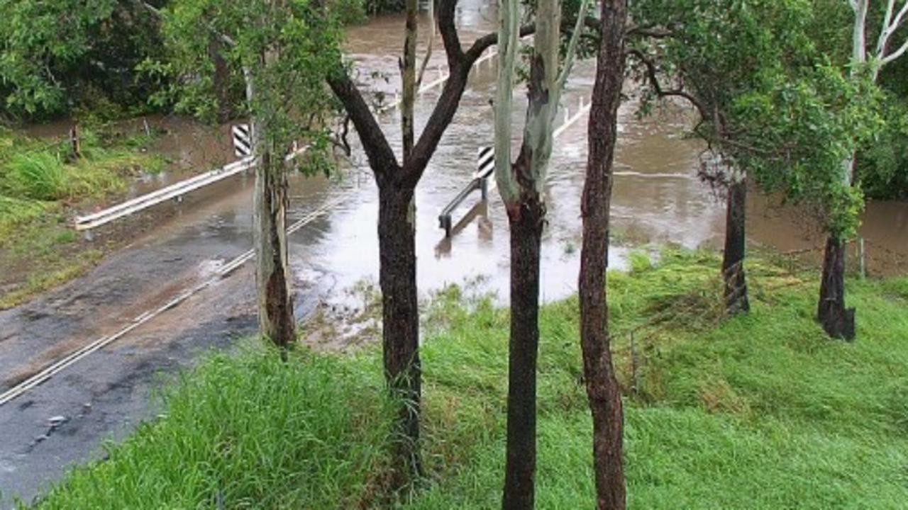 Prospect Creek is over the roadway on Sarina Marlborough Rd. Image: Isaac Regional Council flood cameras