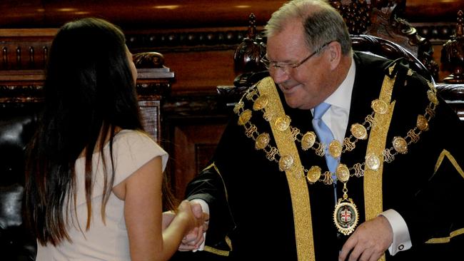 Tessa Sullivan being sworn in by Lord Mayor Robert Doyle at Melbourne Town Hall. Picture: Andrew Henshaw