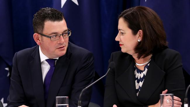 Victorian Premier Daniel Andrews and the Premier of Queensland Annastacia Palaszczuk are poised to scuttle the PM’s signature energy policy this week. Picture: Stephen Cooper