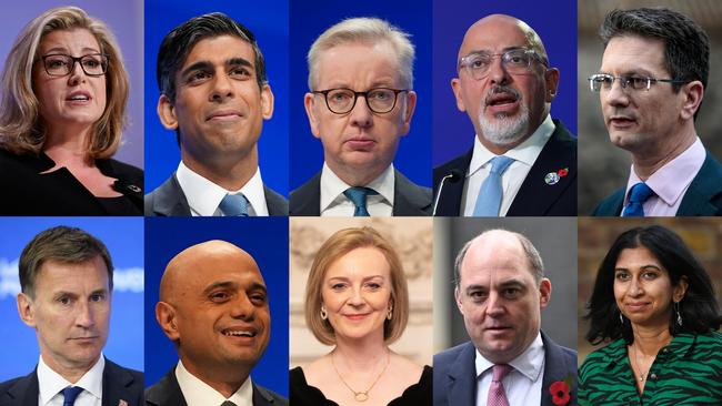 A composite image of rumoured 10 Conservative Leader candidates; Pictured from the left clockwise; Penny Mordaunt, Rishi Sunak, Michael Gove, Nadhim Zahawi, Steve Baker, Suella Braverman, Ben Wallace, Liz Truss, Sajid Javid and Jeremy Hunt. Picture: Getty