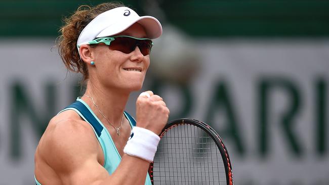 Sam Stosur celebrates match point.