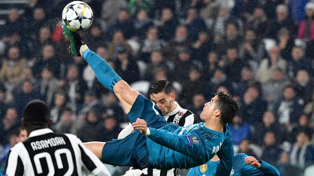 Cristiano Ronaldo scores an overhead kick against his new club Juventus in the Champions League quarter-final.