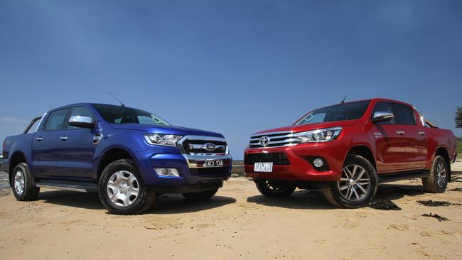 Photos of ute comparison between Toyota HiLux, Ford Ranger and Mazda BT-50, October 2015