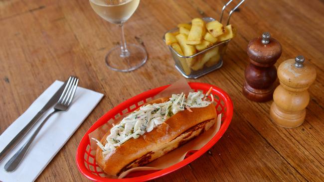 The lobster roll with a side of chips