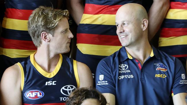 AFL - Adelaide Crows official photo day at the West Lakes Club Rooms. Players get put into position with captain Rory Sloane and New Coach Matthew Nicks front and centre -. Picture SARAH REED