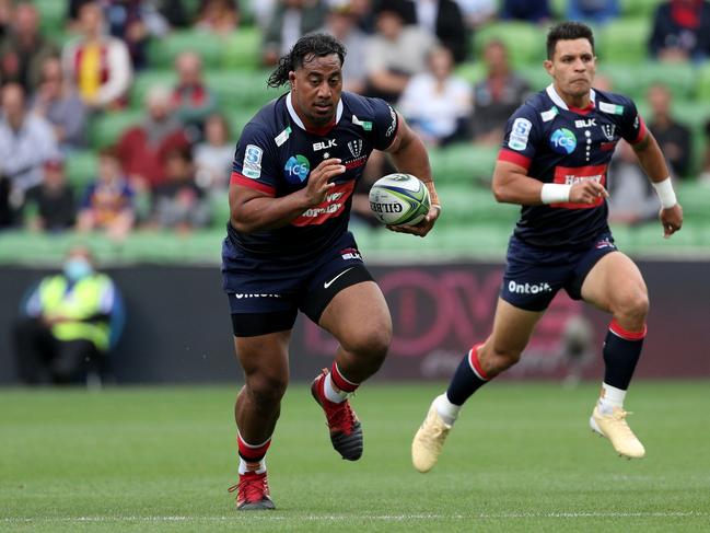 Pone Fa'amausili on the charge for the Melbourne Rebels. Picture: Getty