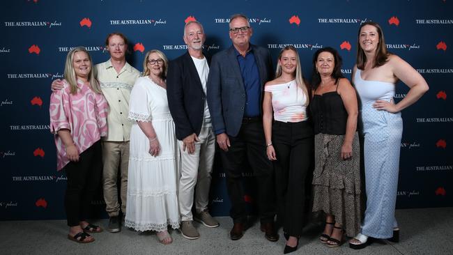 27/02/2025. Bronwyn podcast subscriber event held in Sydney at the Art Gallery of New South Wales. Hedley Thomas with family members ahead of the event, including Bronwyn's cousin Madi Walsh and brother Andy Read. Britta Campion / The Australian