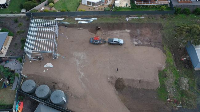 Contaminated dirt was used at Jason and Amy’s home for the foundations, shed and three water tanks, 30m-long driveway, retaining wall footings as well as for levelling of the property. Picture: Supplied