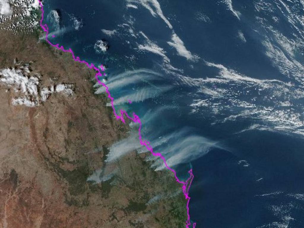 A satellite image showing the scale of the fires in central Queensland.
