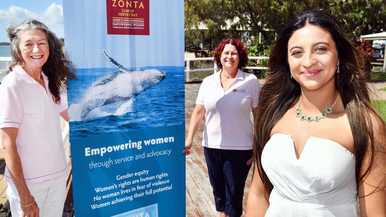 Zonta Club of Hervey Bay winner of Young Women in Public Affairs 2020, Sara Faraj with (L) Susan Harrison (membership chair) and president Tania Van Wijk. Photo: Alistair Brightman