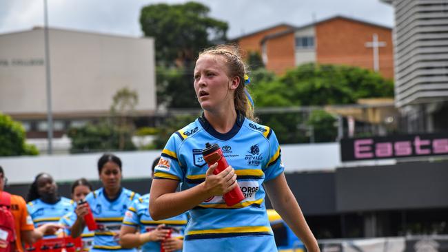 Dummyhalf Paige Stagg scored two tries and played all 60 minutes for Norths. Picture credit: Max Ellis/ Norths Devils Media.