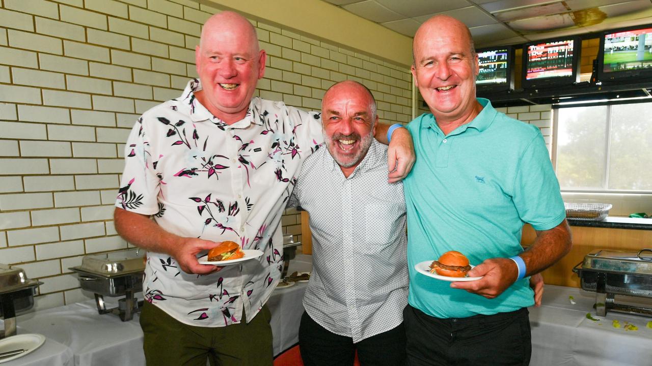 Tommy Twomey (centre) with friends Jay Murphy and Mark Sweeny at the Ballina Jockey Club to celebrate an old friends reunion. The men have travelled from across Ireland and Wales to meet up with friends not seen in over 20 years. Picture: Cath Piltz