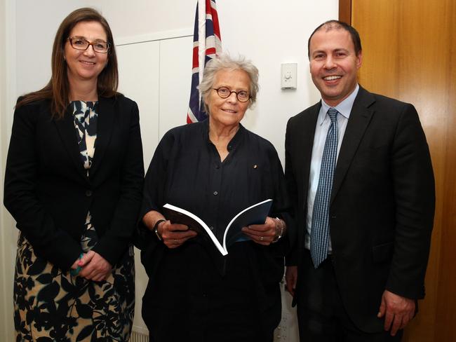 New AER chair Clare Savage, Energy Security Board chair Kerry Schott and Treasurer Josh Frydenberg.