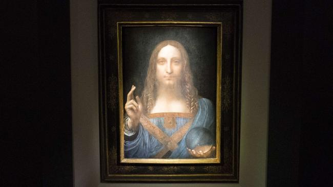 The painting Salvator Mundi by Leonardo da Vinci at Christie's New York Auction House.