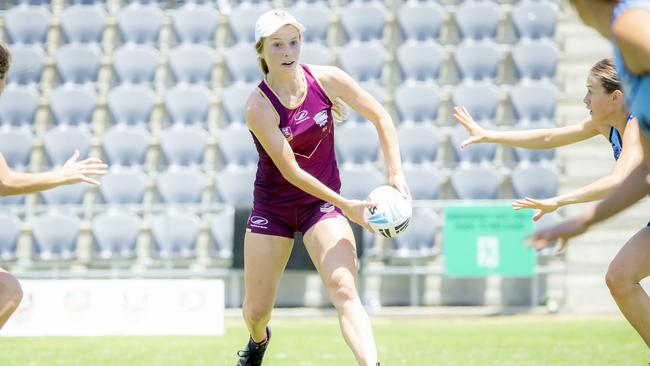 Tarryn Aiken competing in the 2018 Touch Football State of Origin last November. Picture: AAP Image