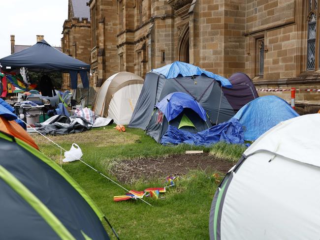 DAILY TELEGRAPH 17TH JUNE 2024Pictured at 2.45pm on Monday 17th of June is the pro Palestine protest camp at Sydney University. The University has asked that the camp be cleared.Picture: Richard Dobson