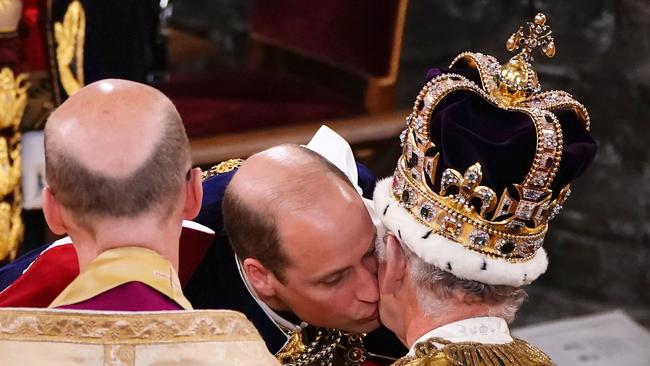 William kissed Charles’ cheek during the coronation. Picture: Yui Mok - WPA Pool/Getty Images