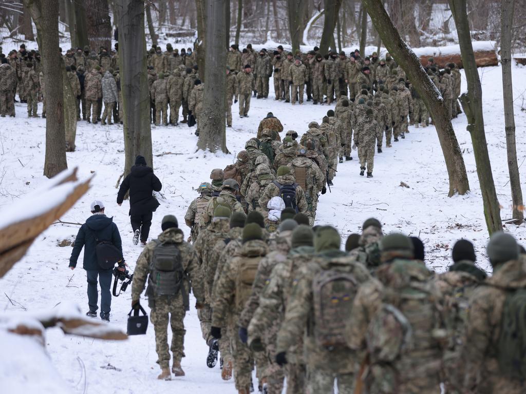 Ukrainian civilians in a Kiev Territorial Defence unit. Picture: Sean Gallup/Getty Images