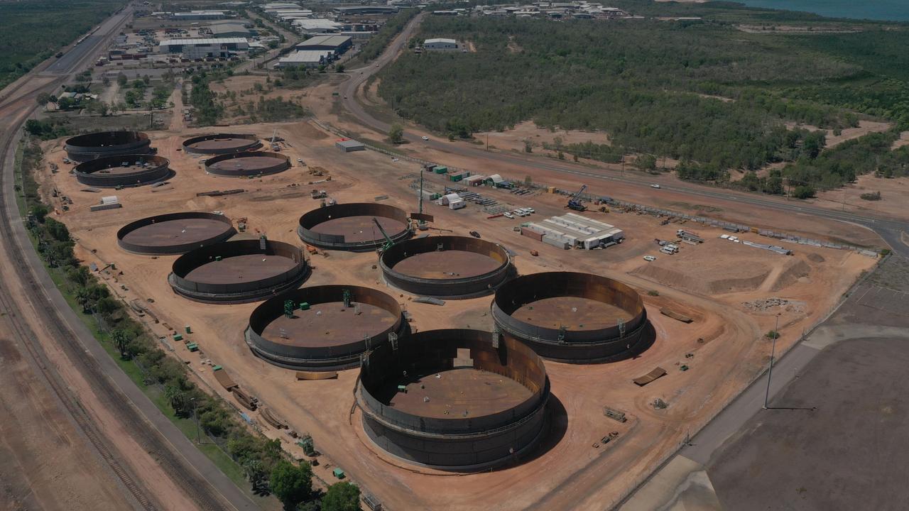 Aerial images of the half completed East Arm tank farm being built by Crowley