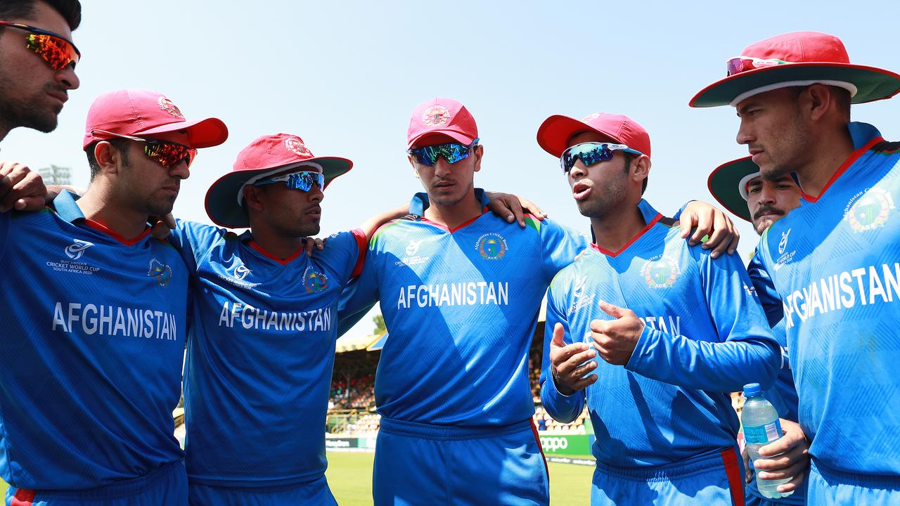 Farhan Zakhail of Afghanistan talks to his team ahead of the ICC U19 Cricket World Cup 7th Place Play-Off match between South Africa and Afghanistan at Willowmoore Park on February 5, 2020 in Benoni, South Africa. Picture: Matthew Lewis-ICC/ICC via Getty Images