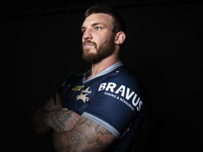 North Queensland Cowboys' Josh McGuire models a new sleeve sponsor, Bravus, the new branding for Adani Mining. PICTURE: SUPPLIED.