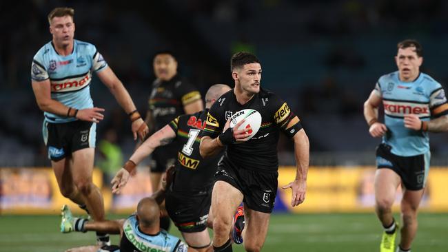 Nathan Cleary helped the Panthers eliminate the Sharks last year, with Cronulla seeking revenge when the sides meet again in Las Vegas. Picture: Jason McCawley/Getty Images