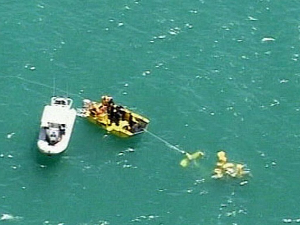 One of RACQ CQ Rescue's Bell 407 choppers crashed into waters off Cape Hillsborough on October 18, 2003. Picture: Supplied by RACQ CQ Rescue