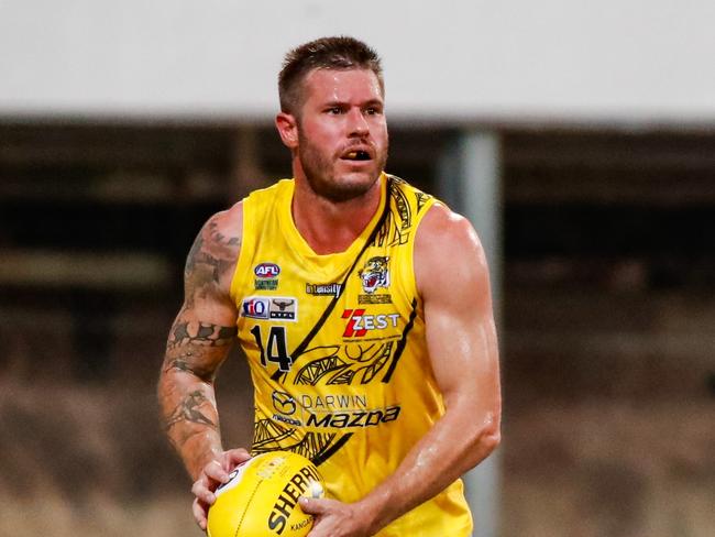 Nightcliff's Nathan Brown played his 200th Premier League match against Tiwi in Round 14 of the 2023-24 NTFL season. Picture: Celina Whan / AFLNT Media