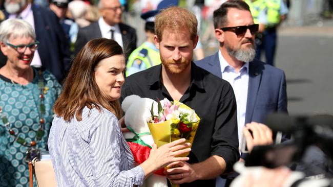 Samantha Cohen, the private secretary to the Duke and Duchess of Sussex, with Prince Harry during the royal tour of New Zealand in 2018. Picture: Nathan Edwards