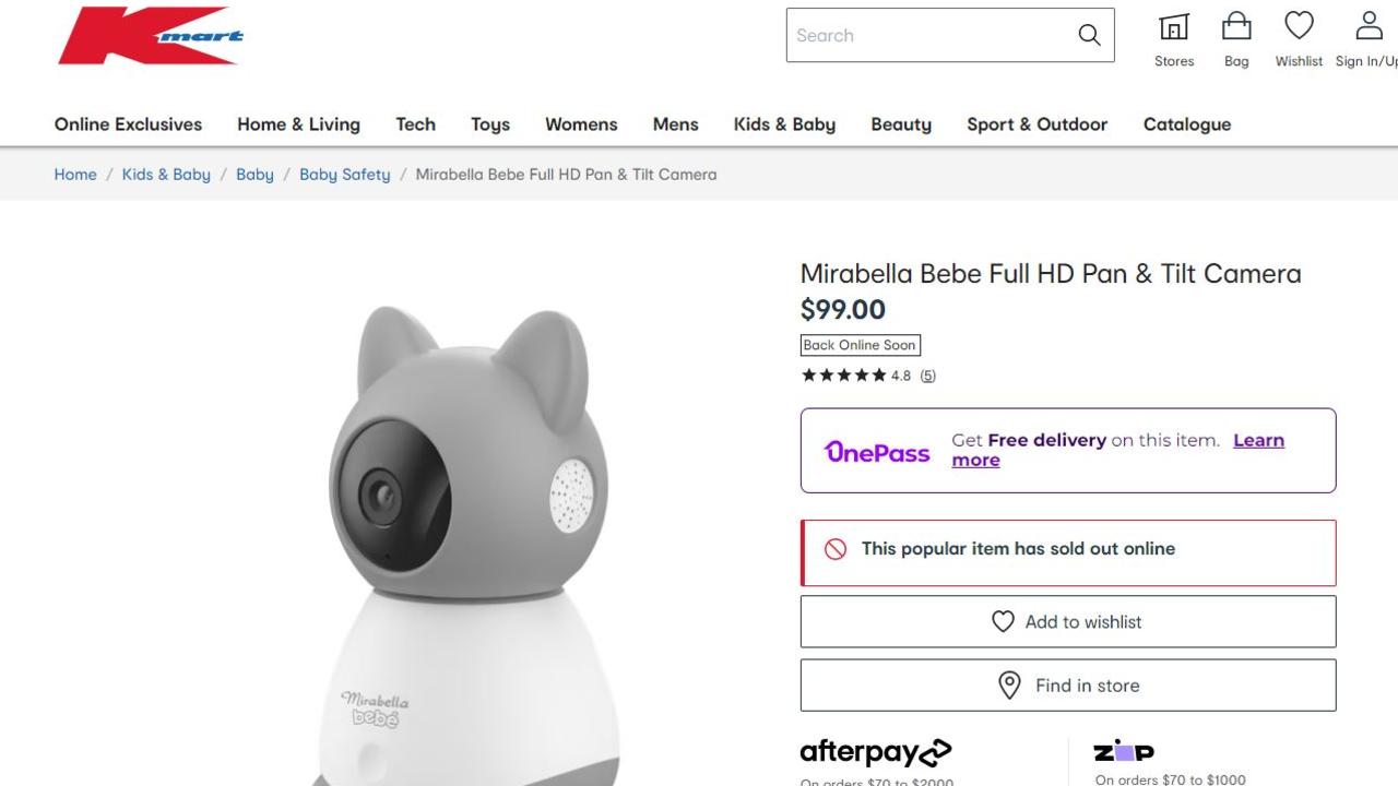 The baby monitor in question is currently 'out of stock' on the Kmart website. Picture: Kmart