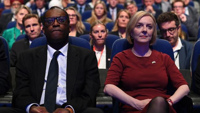 Kwasi Kwarteng, left, and Britain's Prime Minister Liz Truss, right, attend the opening day of the annual Conservative Party Conference in Birmingham on October 2. Picture: AFP