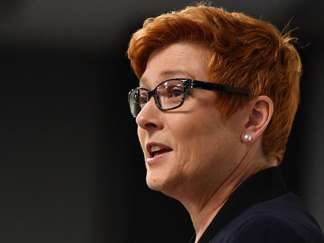 Minister for Defence Marise Payne speaks at the Sydney Institute in Sydney on Thursday night. Picture: AAP