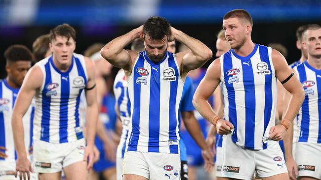 Another horror Good Friday puts the blowtorch on the Roos in the marquee slot. Picture: Getty Images