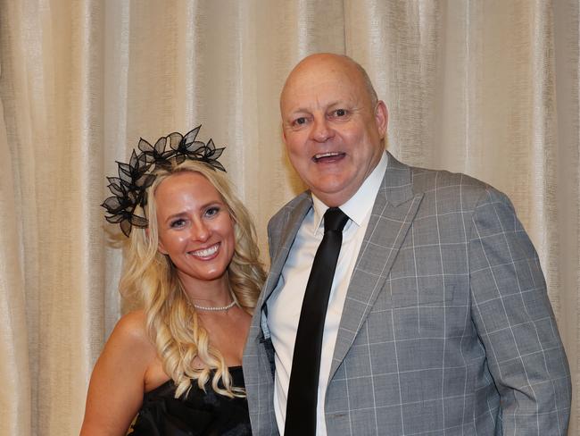 2024 Derby Day Birdcage, Flemington Racecourse.  Former AFL star Billy Brownless and partner Crystle Fleur.                                                               Picture: David Caird