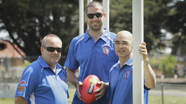 Chris Bryan. Chris Bryan (middle) - AFL and former grid iron player has been appointed coach of Keysborough Football Club. Photographed with Steve Mclean & Manny Scata.