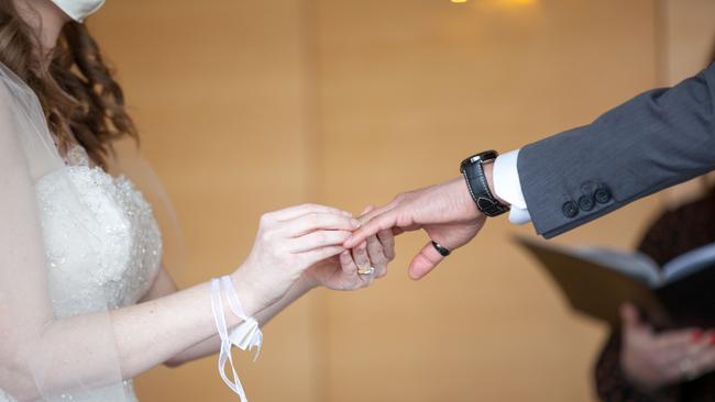 Sarah Foster and Justin Tham’s wedding at St Vincent’s Hospital Melbourne. Picture: Befekir Kebede