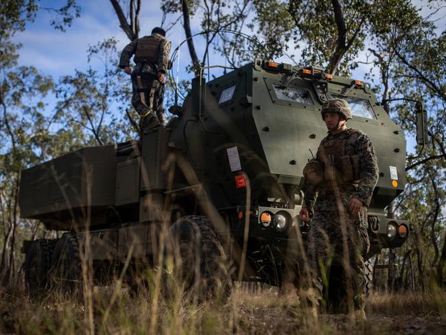 U.S. Marine Corps 1st Lt. Jacob Fairbanks, a platoon commander with 3d Battalion, 12th Marines, prepares a High Mobility Artillery Rocket System (HIMARS) for a live-fire exercise scheduled for today at Shoalwater Bay Training Area. Picture: Lance Cpl. Joseph E. DeMarcus/US Marine Corps