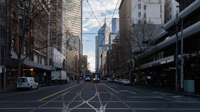 A general view of a quiet Elizabeth Street on Thursday. Picture: Getty