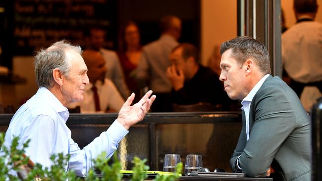 Graham Cornes interviews Adelaide Crows CEO Andrew Fagan at Pranzo Restaurant, Exchange Place, Adelaide on Thursday 12 December 2019. Picture: AAP Image/Sam Wundke.