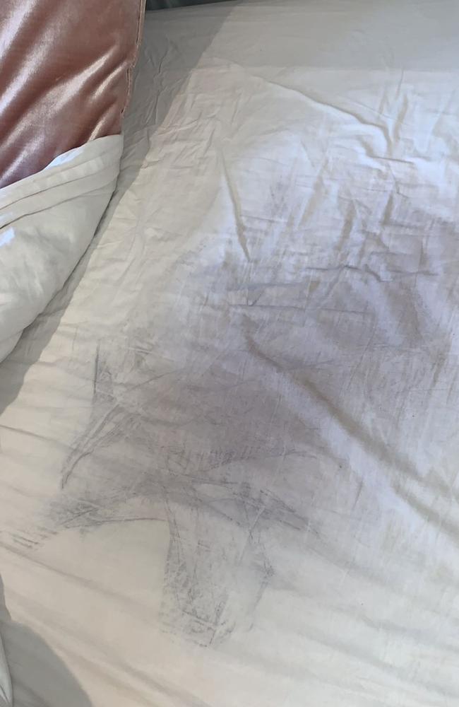 Nina claims it also ‘completely dyed’ her crisp white bedding ‘to the point of no return’. Picture: Kennedy News.