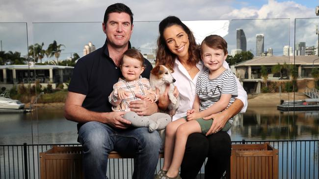 Family love: Giaan Rooney with husband Sam Levett and children Zander and Lexi with Lester in 2018. Picture: Nigel Hallett