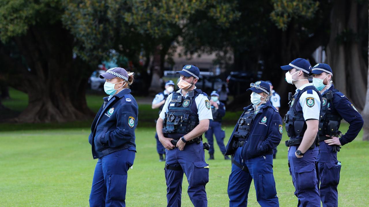 Police at The Domain in Sydney on Sunday. Picture: NCA NewsWire / Gaye Gerard