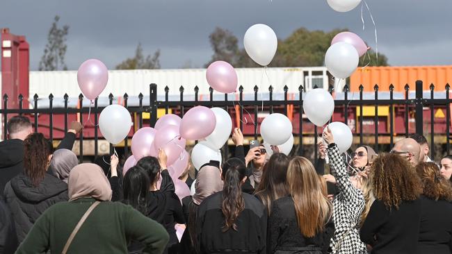 Balloons were released at the mosque and at the grave site. Picture: Jeremy Piper/NCA NewsWire