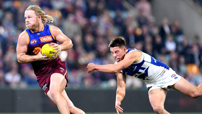 Long-kicking defender Daniel Rich has been one of the keys to Brisbane’s rise in 2019. Picture: Bradley Kanaris/AFL Photos.