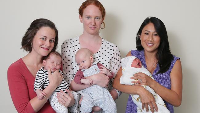 (from left) Laura Smith-Khan and son Adam, Rebecca Shoesmith and son Rupert and Lauren English and daughter Zara. Picture: Adam Ward