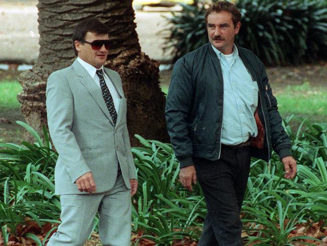 Walter and Richard Milat arrive at their brother Ivan Milat’s murder trial. Both men give evidence. Picture: Stuart Ramson