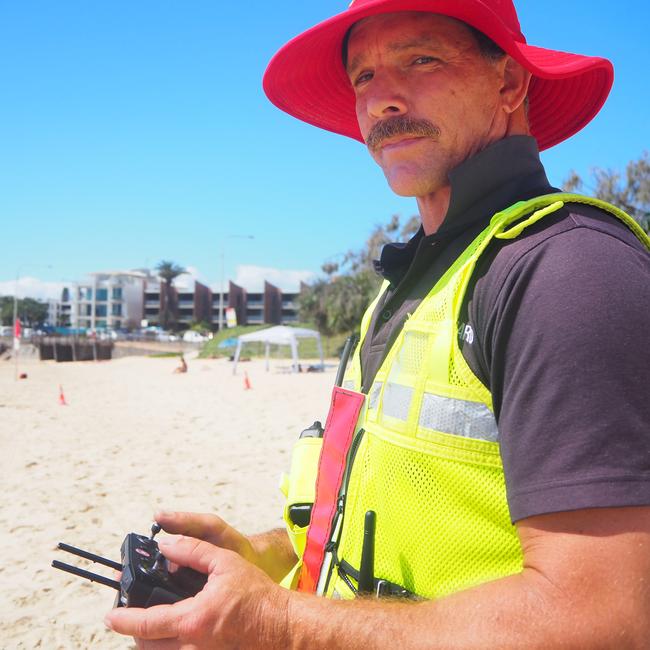 Lifeguard supervisor and SLSQ drone pilot Trent Robinson has welcomed the drone trial to help lifeguards spot sharks and struggling swimmers at Sunshine Coast beaches. Picture: Tegan Annett