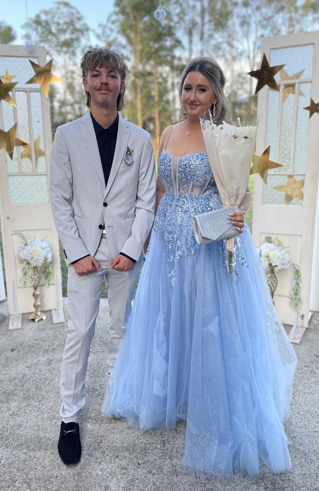 Kaity and Wyatt Andrews arrive at the 2024 Gympie State High School graduation formal.