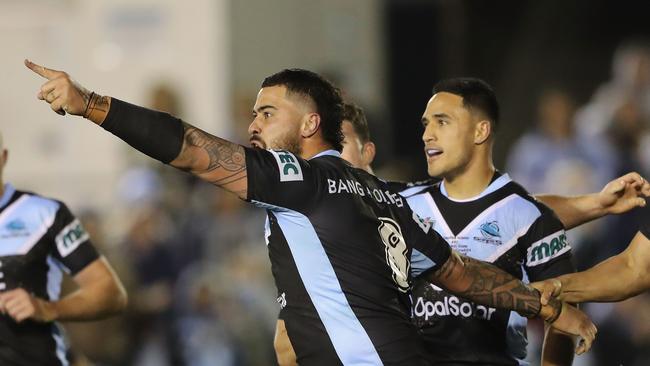 A fired up Andrew Fifita after scoring the match-winning try. (Photo by Mark Evans/Getty Images)