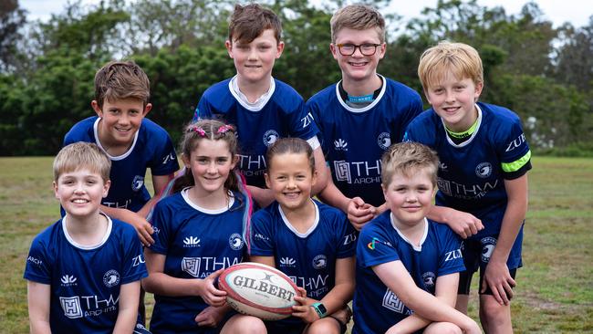 These young Rugby Sevens players will all be competing in the sevens event. Back: (L-R) Aston McCauley (11) Mathijs Diaz (11) Eddie Bryant (11) Max Baker (11). Front: William Burke (11) Ruby Ryan (10) Leilani Ainscough (9) Lachlan Burke (11).